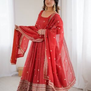 Rust Orange Crunchy Silk Anarkali Suit