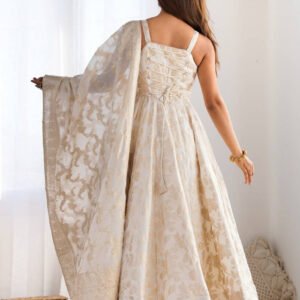 White Banarasi Jacquard Dola Silk Anarkali Suit