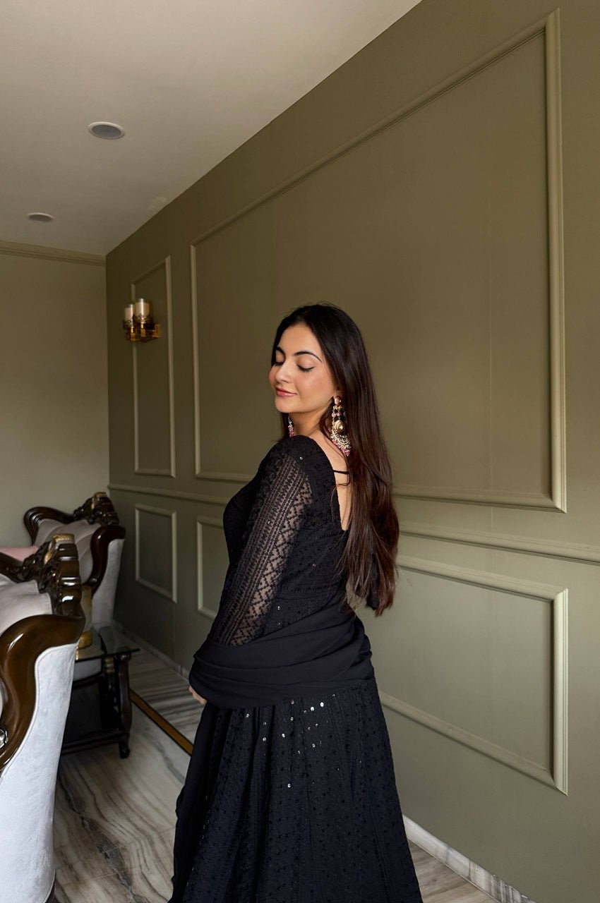 Black Fox Georgette Lucknowi Anarkali Suit Black Fox Georgette Lucknowi Anarkali Suit