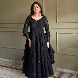 Black Fox Georgette Lucknowi Anarkali Suit