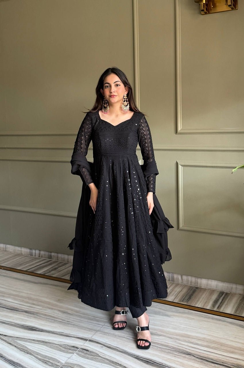 Black Fox Georgette Lucknowi Anarkali Suit Black Fox Georgette Lucknowi Anarkali Suit