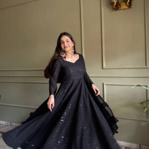 Black Fox Georgette Lucknowi Anarkali Suit