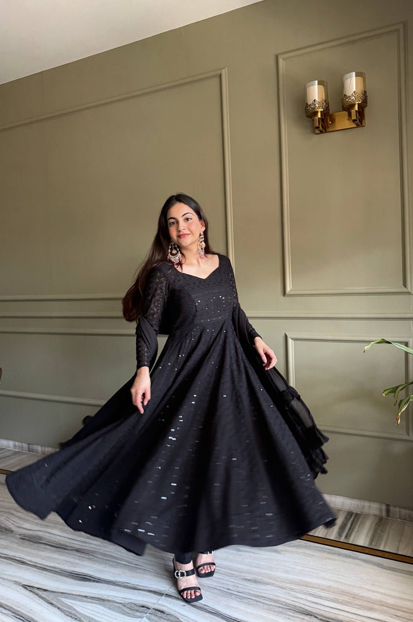 Black Fox Georgette Lucknowi Anarkali Suit Black Fox Georgette Lucknowi Anarkali Suit