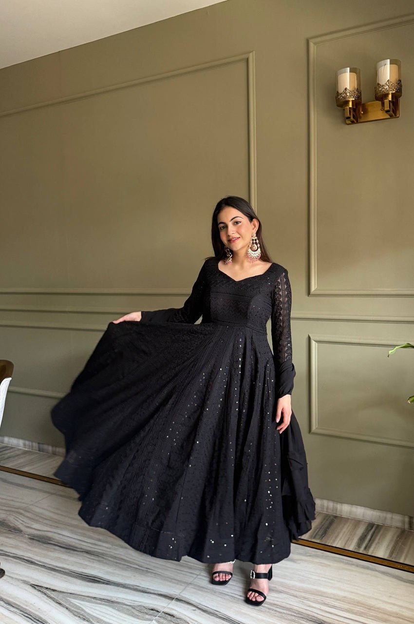 Black Fox Georgette Lucknowi Anarkali Suit Black Fox Georgette Lucknowi Anarkali Suit