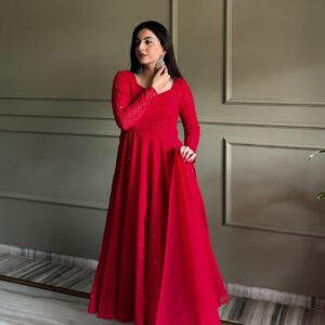 Red Fox Georgette Lucknowi Anarkali Suit