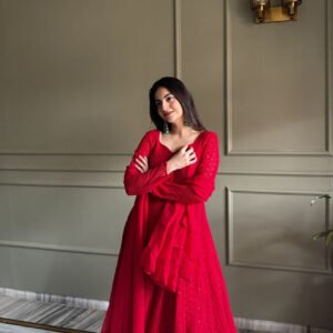 Red Fox Georgette Lucknowi Anarkali Suit