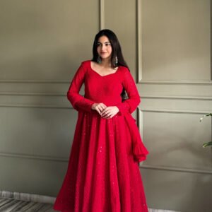 Red Fox Georgette Lucknowi Anarkali Suit