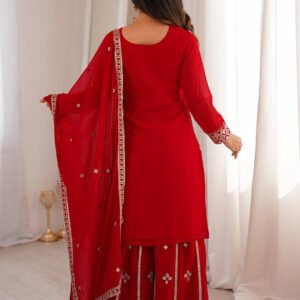 Red Fox Georgette Sharara Suit with Heavy Embroidery Dori, Zari & Sequence Work