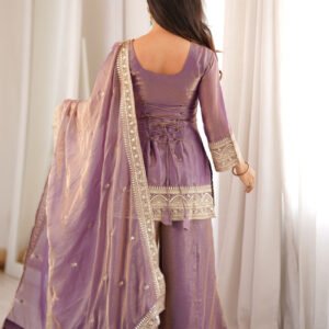 Mauve Frendy Silk Embroidered Kurta Palazzo Set with Sequins Dupatta