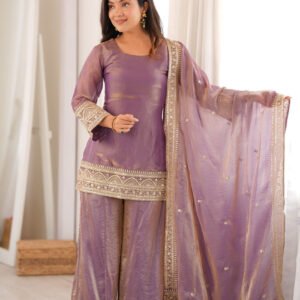 Mauve Frendy Silk Embroidered Kurta Palazzo Set with Sequins Dupatta