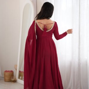 Maroon Mal Chanderi Mirror Work 16 Kali Anarkali Suit with Dupatta