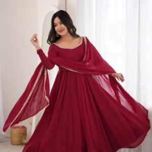Maroon Mal Chanderi Mirror Work 16 Kali Anarkali Suit with Dupatta
