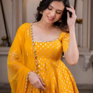 Mango Chanderi Jacquard Mirror Work Anarkali Suit Set