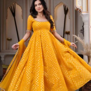 Mango Chanderi Jacquard Mirror Work Anarkali Suit Set