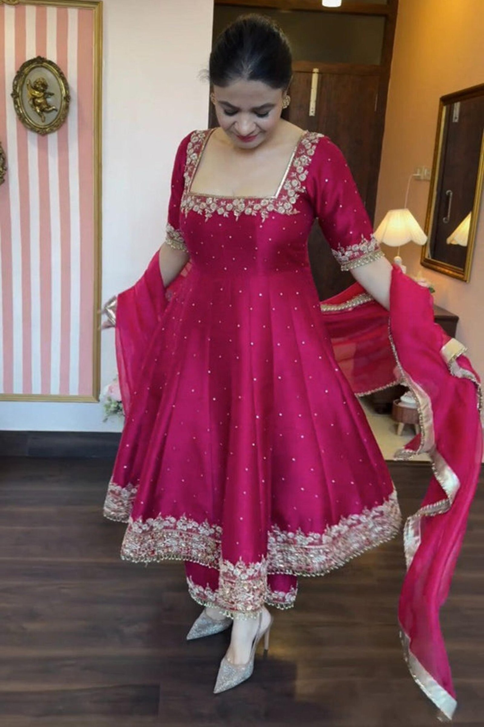 Pink Vichitra Silk Royal Suit Set Pink Vichitra Silk Royal Suit Set