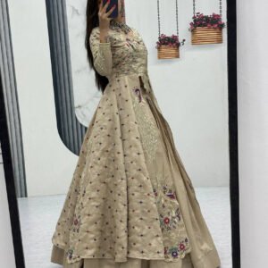 Cream Color Crop Top Lehenga with Embroidered Shrug