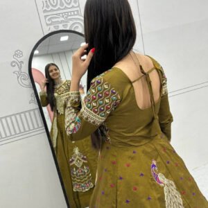 Mustard Green Crop Top Lehenga with Embroidered Shrug