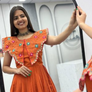 Premium Orange Roman Fabric Gown