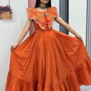 Premium Orange Roman Fabric Gown