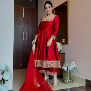 Red Color Vichitra Silk Royal Suit Set
