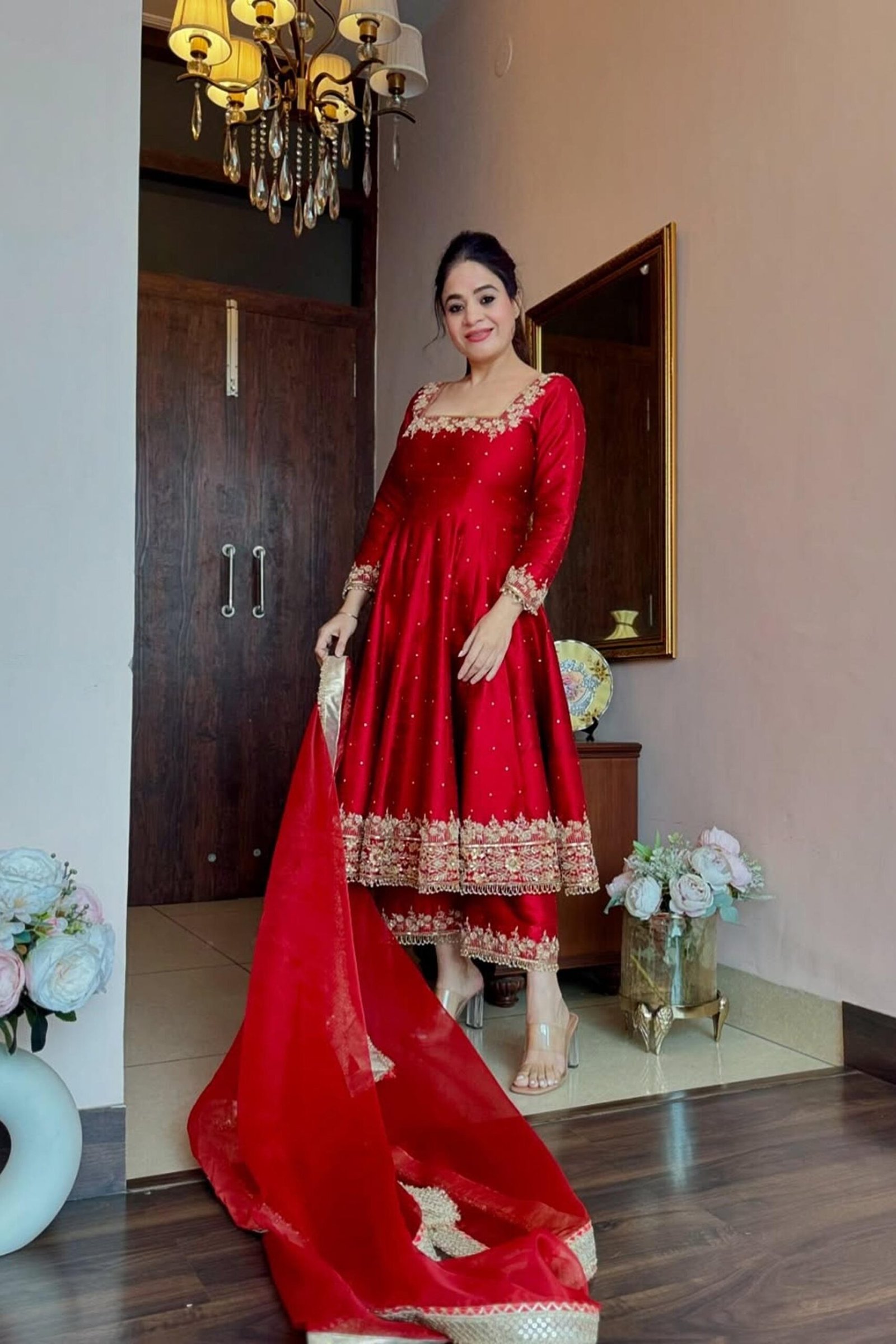 Red Color Vichitra Silk Royal Suit Set Red Color Vichitra Silk Royal Suit Set