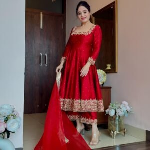 Red Color Vichitra Silk Royal Suit Set
