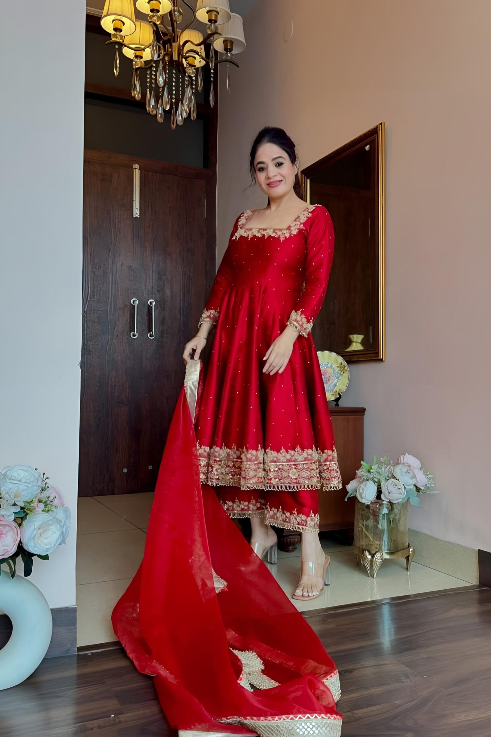 Red Color Vichitra Silk Royal Suit Set Red Color Vichitra Silk Royal Suit Set