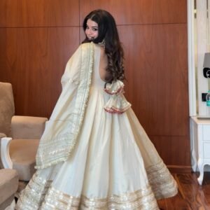 Elegant White Chinon Anarkali Suit Set