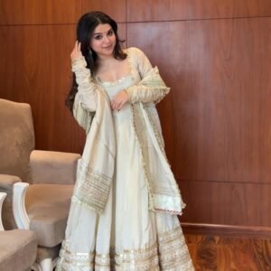 Elegant White Chinon Anarkali Suit Set
