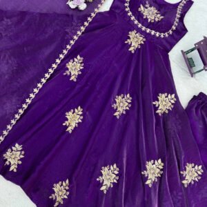 Purple Fendy Silk Suit Set with Thread & Sequence Work