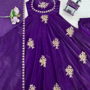 Purple Fendy Silk Suit Set with Thread & Sequence Work