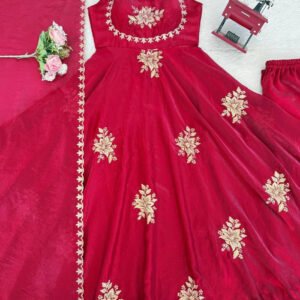 Rani Pink Fendy Silk Suit Set with Thread & Sequence Work