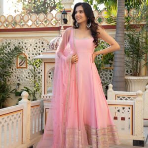 Pink American Silk Anarkali Set