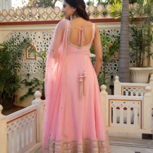 Pink American Silk Anarkali Set