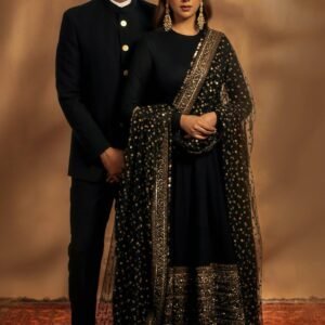 Black Rayon Embroidered Anarkali Suit Set