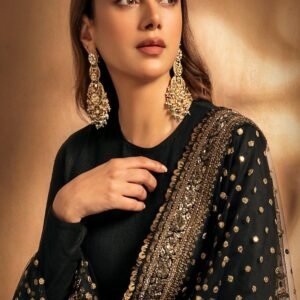 Black Rayon Embroidered Anarkali Suit Set