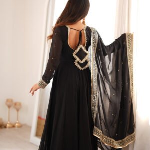 Black Georgette Sequence Embroidery Gown with Mirror Work Lace