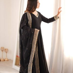 Black Georgette Sequence Embroidery Gown with Mirror Work Lace
