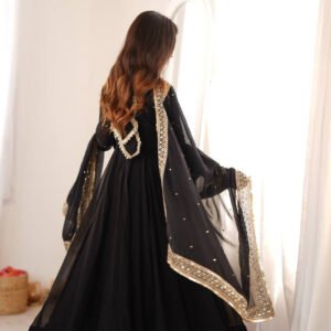 Black Georgette Sequence Embroidery Gown with Mirror Work Lace