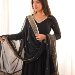 Black Georgette Sequence Embroidery Gown with Mirror Work Lace