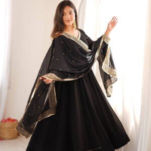 Black Georgette Sequence Embroidery Gown with Mirror Work Lace