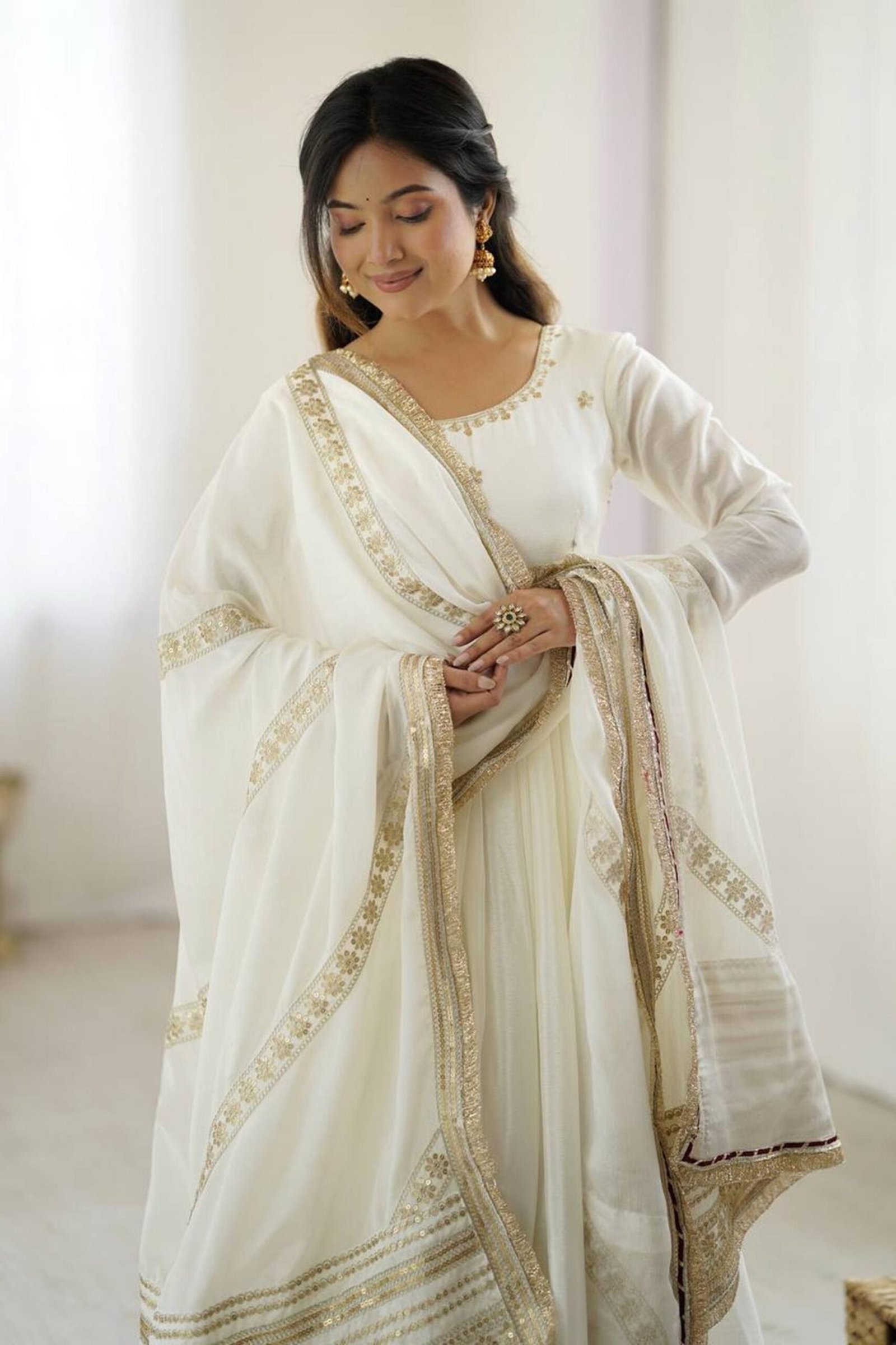 White Bollywood Style Anarkali Suit White Bollywood Style Anarkali Suit