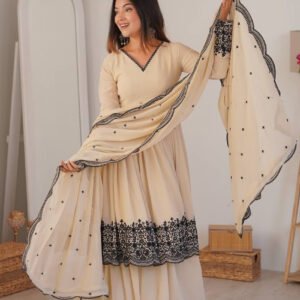 Neutral Vanilla Color Palazzo Suit
