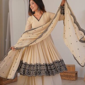 Neutral Vanilla Color Palazzo Suit