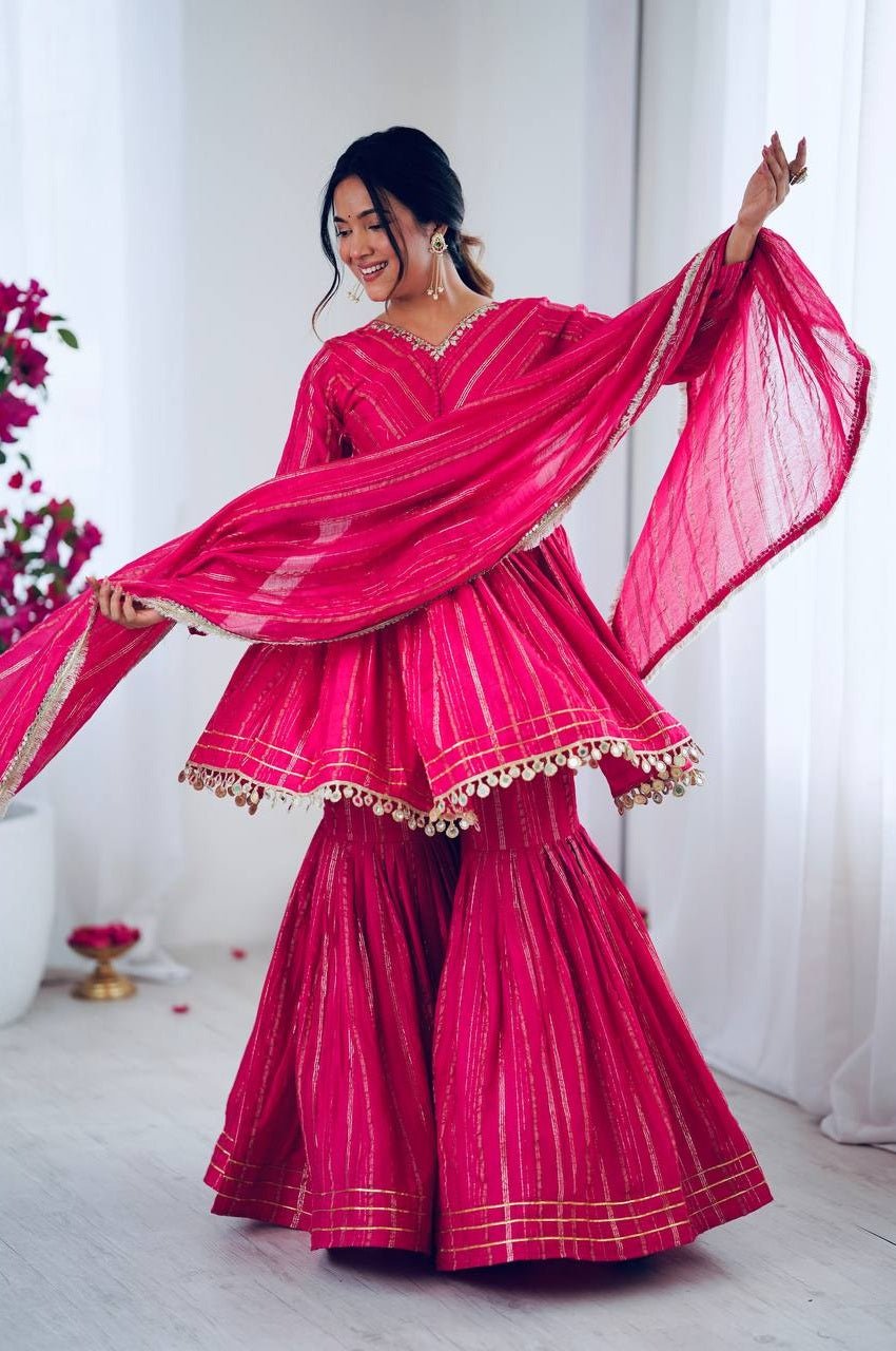 Exotic Pink Designer Sharara Suit Set Exotic Pink Designer Sharara Suit Set