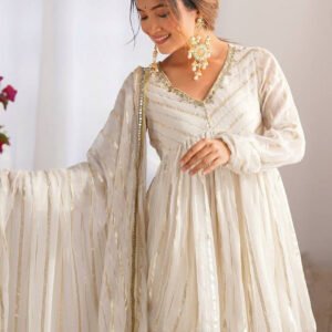Gold White Designer Sharara Suit Set