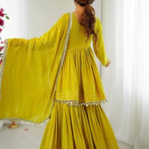 Mustard Yellow Mal Chanderi Sharara Set