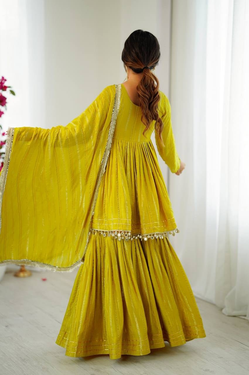 Mustard Yellow Mal Chanderi Sharara Set Mustard Yellow Mal Chanderi Sharara Set