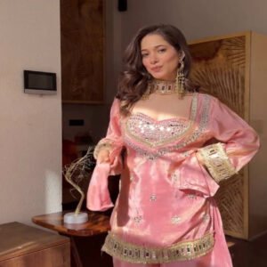 Pink Fendy Silk Sharara Suit with Real Mirror Work