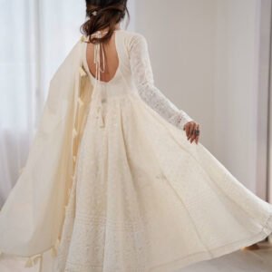 Off White Lucknowi Anarkali Suit Set